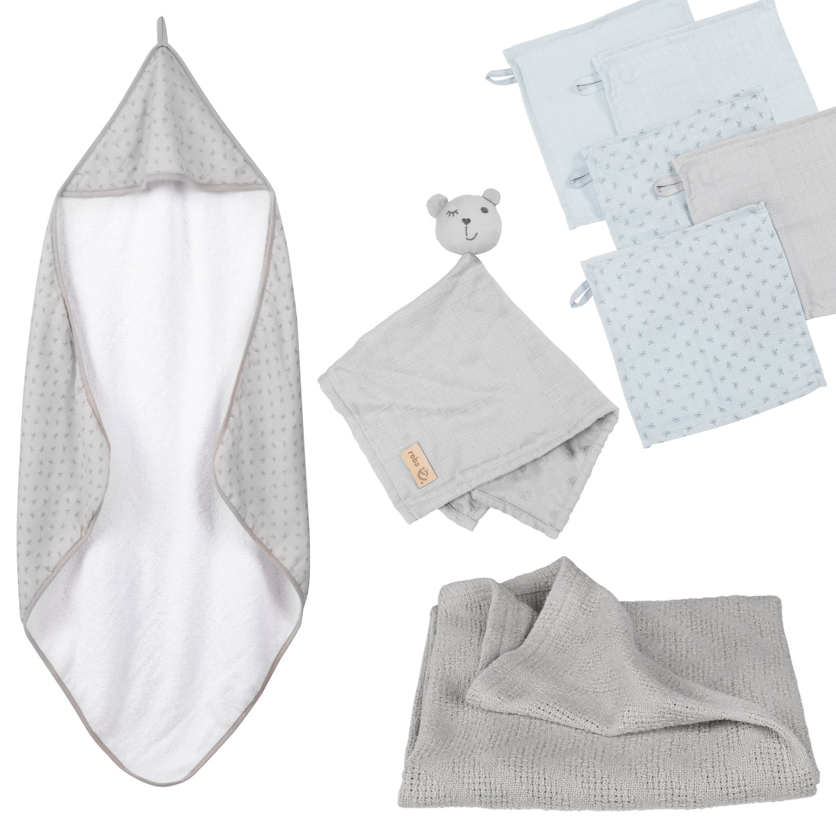 Organic coffret cadeau 'Lil Planet' - Serviette, gant de toilette, doudou & couverture - Gris argenté – Détourage (1/3)