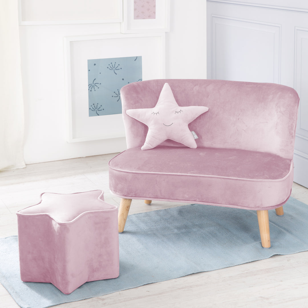 Bundle 'Lil Sofa' comprend canapé enfant, tabouret enfant en forme d'étoile, coussin décoratif étoile rose/mauve – Photo du produit (2/9)