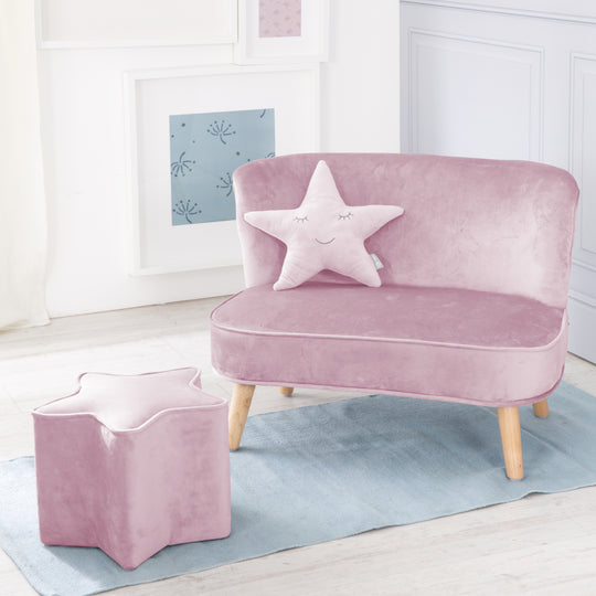 Bundle 'Lil Sofa' comprend canapé enfant, tabouret enfant en forme d'étoile, coussin décoratif étoile rose/mauve – Photo du produit (2/9)