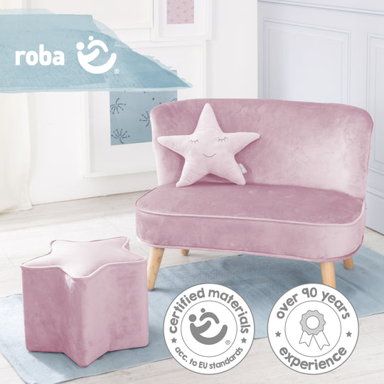 Bundle 'Lil Sofa' comprend canapé enfant, tabouret enfant en forme d'étoile, coussin décoratif étoile rose/mauve – Photo du produit (8/9)