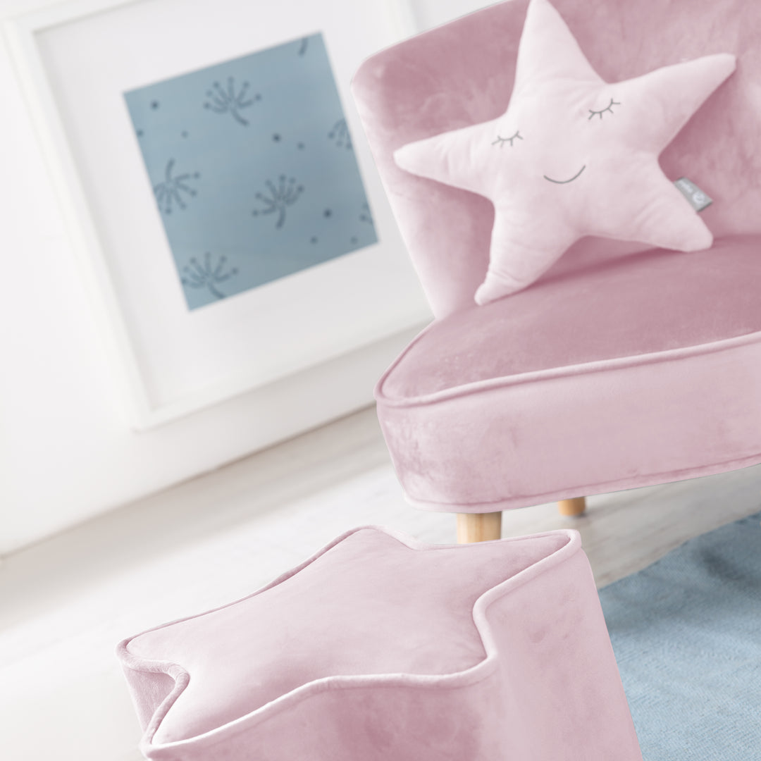 Bundle 'Lil Sofa' comprend canapé enfant, tabouret enfant en forme d'étoile, coussin décoratif étoile rose/mauve – Photo du produit (3/9)