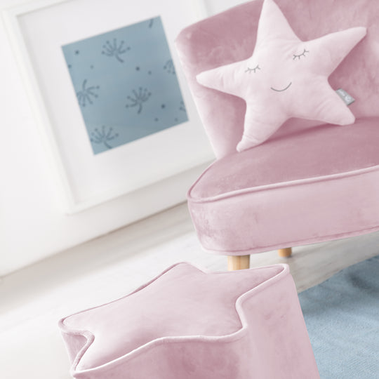 Bundle 'Lil Sofa' comprend canapé enfant, tabouret enfant en forme d'étoile, coussin décoratif étoile rose/mauve – Photo du produit (3/9)