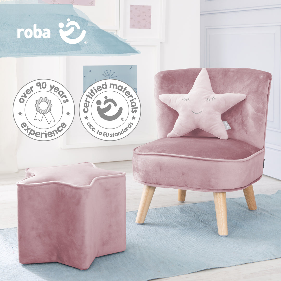 Bundle 'Lil Sofa' incluye sillón infantil, taburete infantil en forma de estrella, cojín decorativo estrella rosa/malva – Foto del producto (8/9)