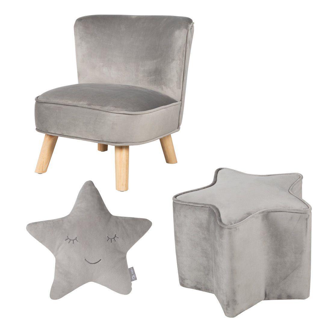 Bundle 'Lil Sofa' inkl. Kindersessel, Sternhocker & Sternenkissen in silbergrau – Freisteller (1/9)