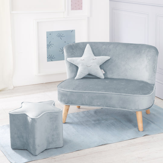 Bundle 'Lil Sofa' incl. canapé enfant, tabouret étoile & coussin décoratif étoile en bleu clair/ciel – Photo du produit (2/9)