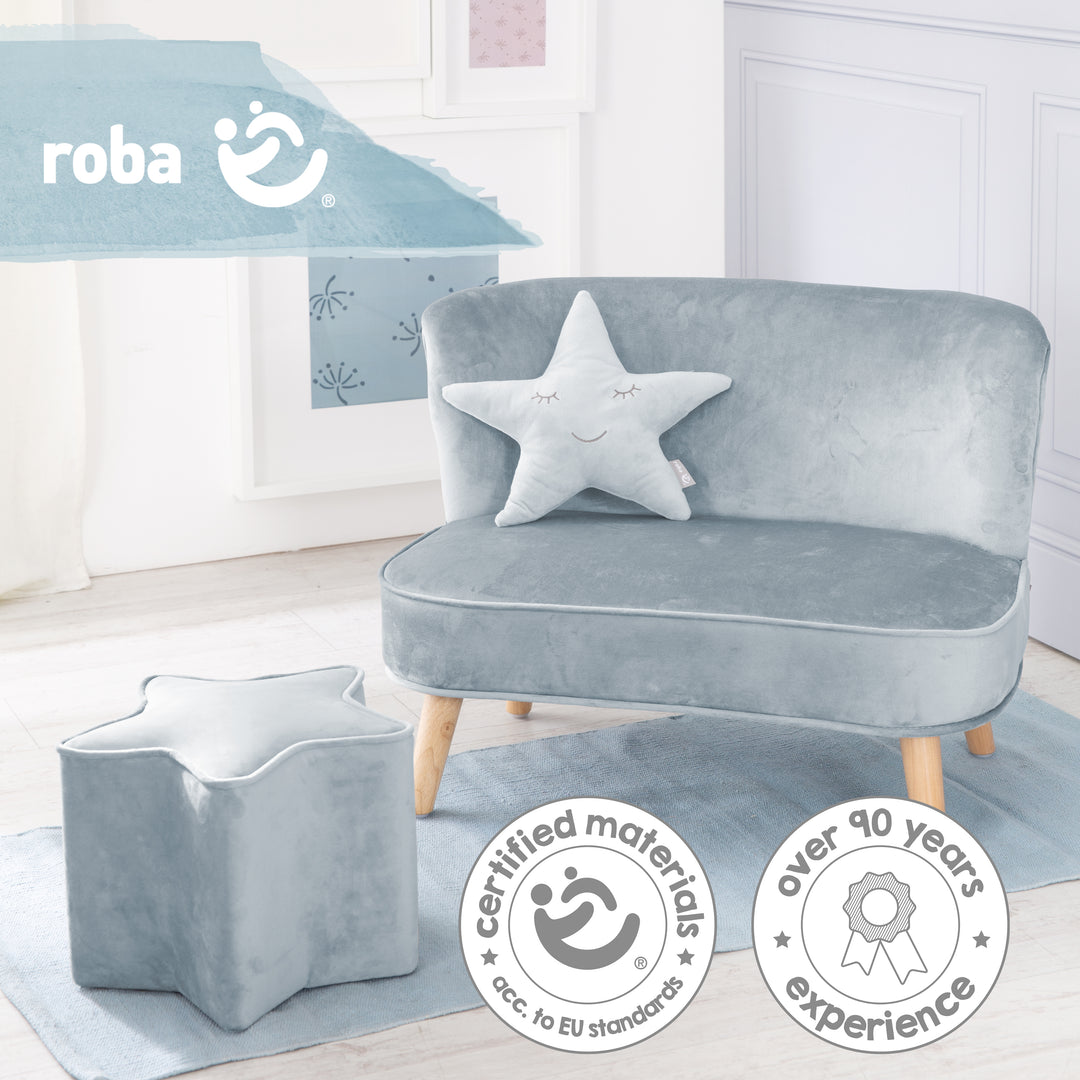 Bundle 'Lil Sofa' incl. canapé enfant, tabouret étoile & coussin décoratif étoile en bleu clair/ciel – Photo du produit (8/9)