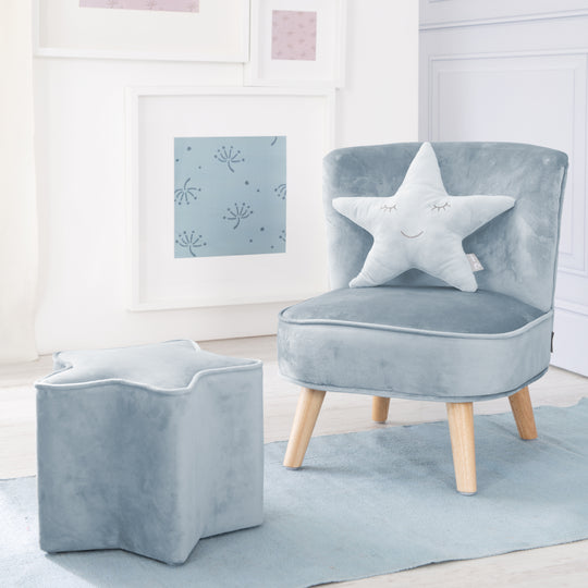Bundle 'Lil Sofa' incl. Children's Armchair, Star Stool & Decorative Cushion Star in Light Blue/Sky – Product Image (2/9)