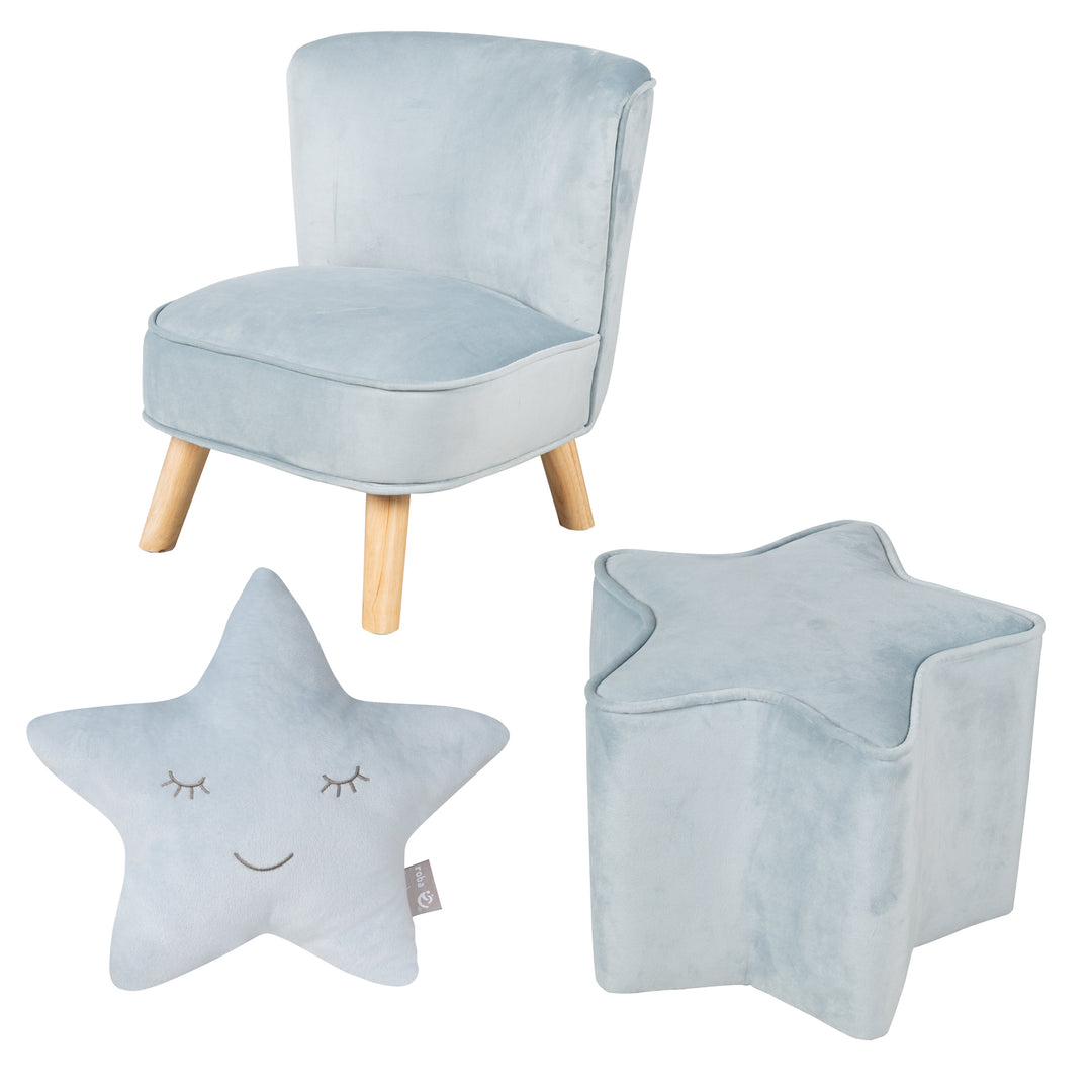 Bundle 'Lil Sofa' inkl. Kindersessel, Sternenhocker & Dekokissen Stern in hellblau/sky – Freisteller (1/9)