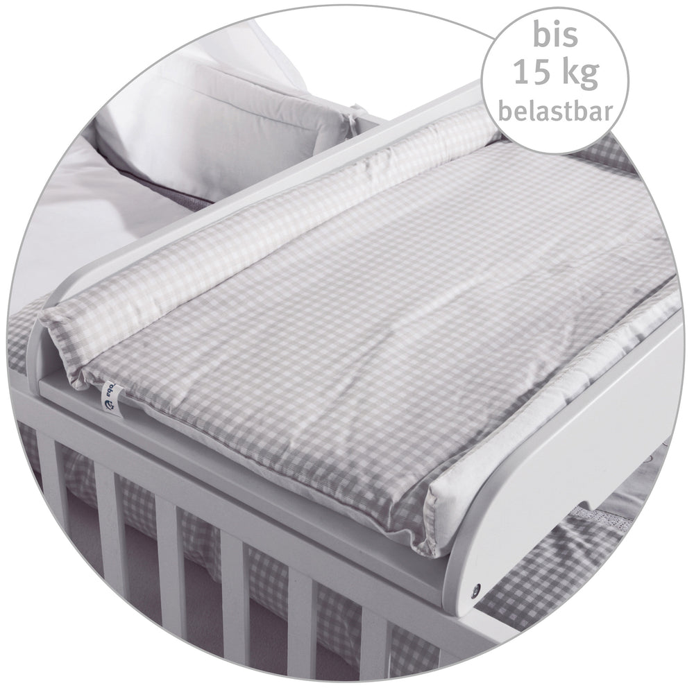 Wickelplatte inkl. Wickelauflage 'taupe kariert', zum Aufsetzen auf Baby- & Kinderbetten, weiß – Produktbild (2/4)