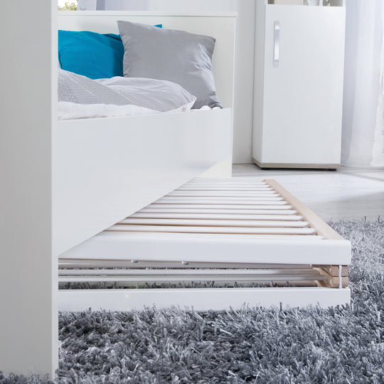 Cama plegable 'Fold Up', 60 x 120 cm, haya orgánica/blanco, 2posiciones regulable en altura, incl. ruedas – Foto del producto (2/10)