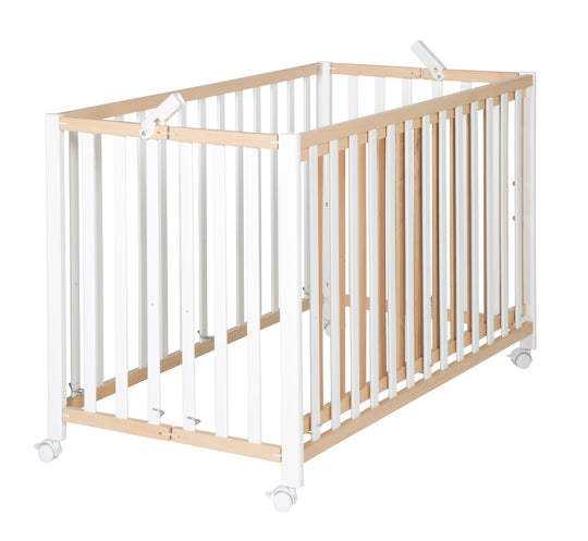 Cama plegable 'Fold Up', 60 x 120 cm, haya orgánica/blanco, 2posiciones regulable en altura, incl. ruedas – Foto del producto (1/10)