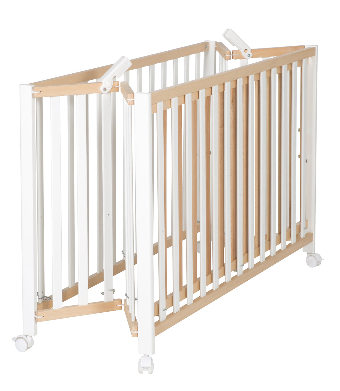 Cama plegable 'Fold Up', 60 x 120 cm, haya orgánica/blanco, 2posiciones regulable en altura, incl. ruedas – Foto del producto (3/10)