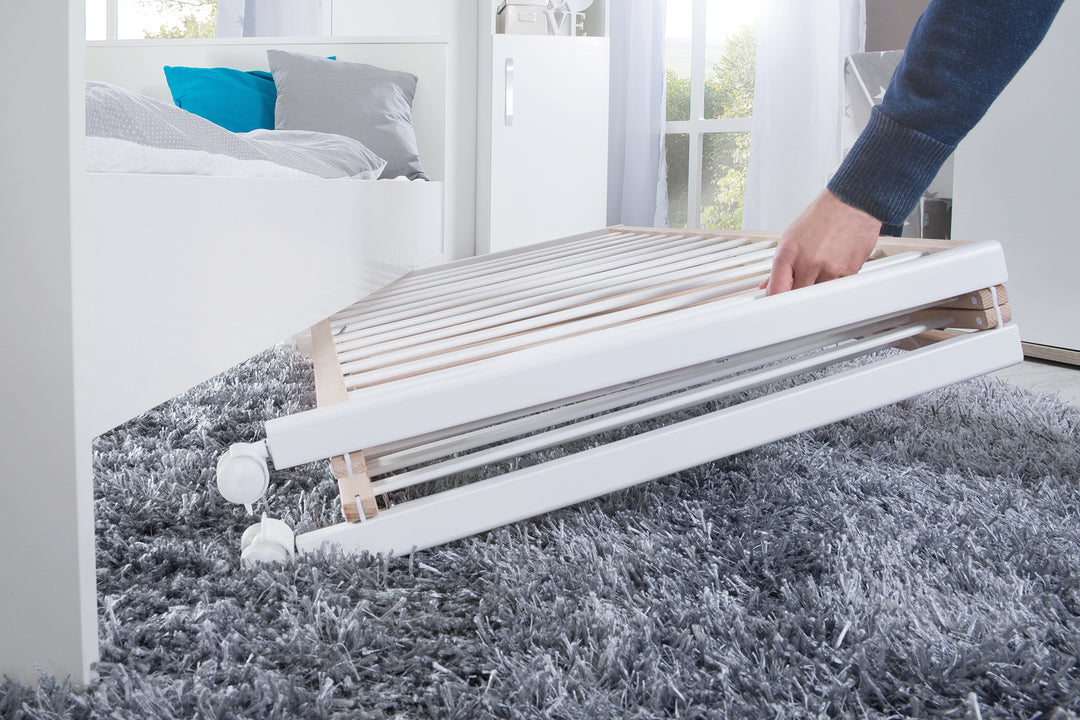 Cama plegable 'Fold Up', 60 x 120 cm, haya orgánica/blanco, 2posiciones regulable en altura, incl. ruedas – Foto del producto (5/10)