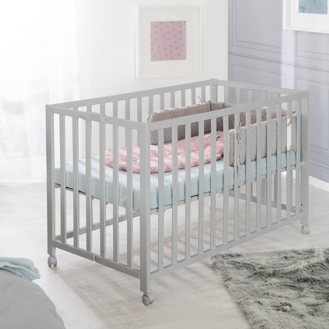 Folding Bed 'Fold Up', 60 x 120 cm, Wood Taupe, 2-Way Height-Adjustable, incl. Castors – Lifestyle Image (2/17)