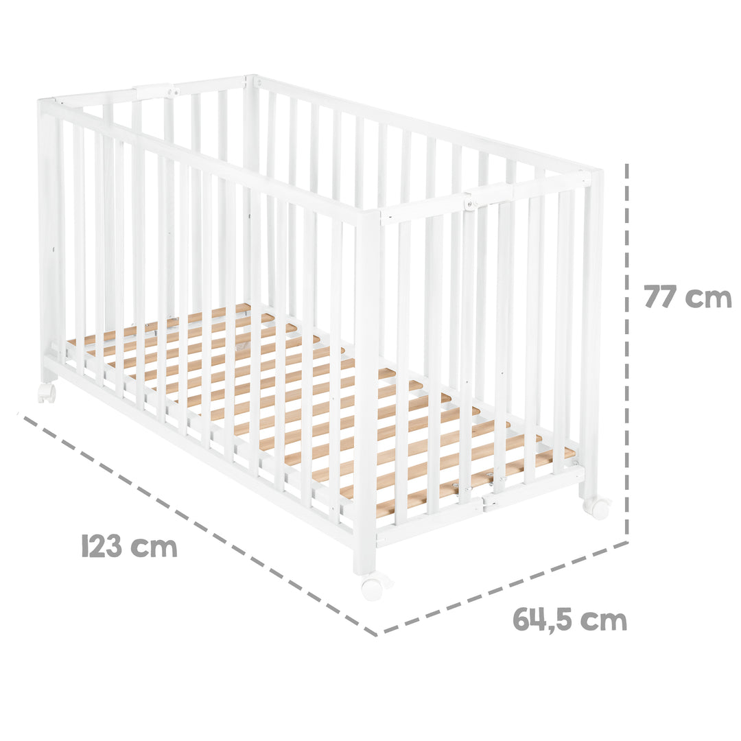 Letto pieghevole 'Fold Up', 60 x 120 cm, legno bianco, 2posizioni regolabile in altezza, incl. rotelle – Infografica (7/11)