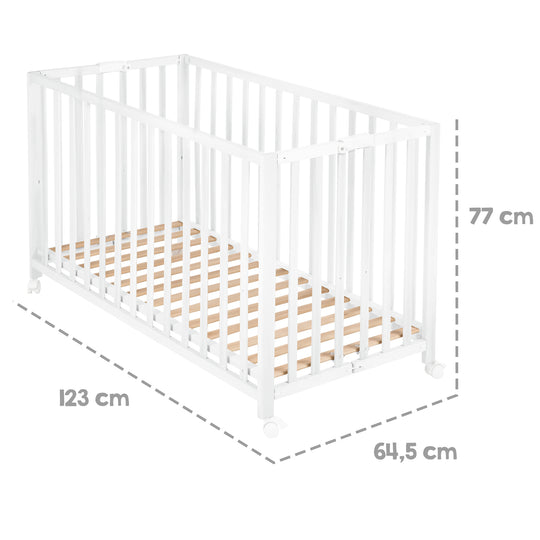 Letto pieghevole 'Fold Up', 60 x 120 cm, legno bianco, 2posizioni regolabile in altezza, incl. rotelle – Infografica (7/11)