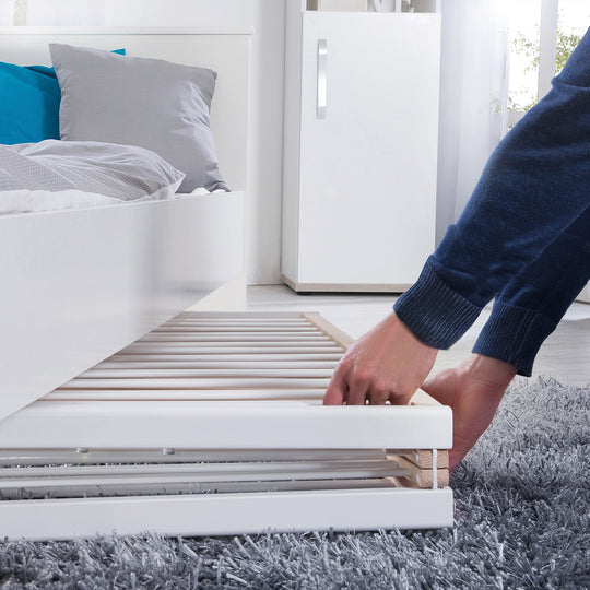 Letto pieghevole 'Fold Up', 60 x 120 cm, legno bianco, 2posizioni regolabile in altezza, incl. rotelle – Foto d'ambiente (6/11)