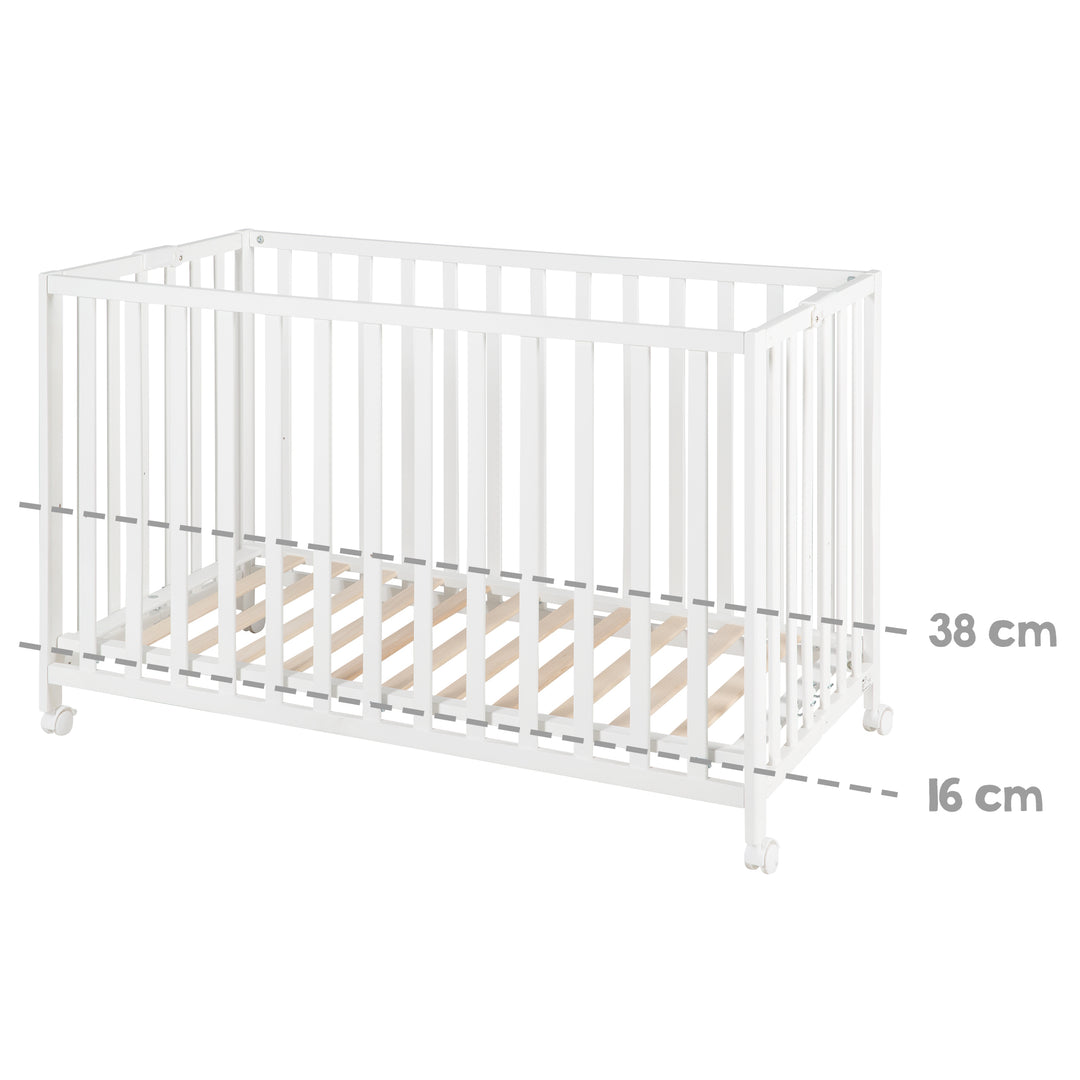 Letto pieghevole 'Fold Up', 60 x 120 cm, legno bianco, 2posizioni regolabile in altezza, incl. rotelle – Infografica (8/11)