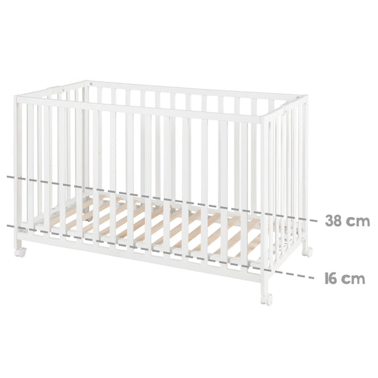 Letto pieghevole 'Fold Up', 60 x 120 cm, legno bianco, 2posizioni regolabile in altezza, incl. rotelle – Infografica (8/11)