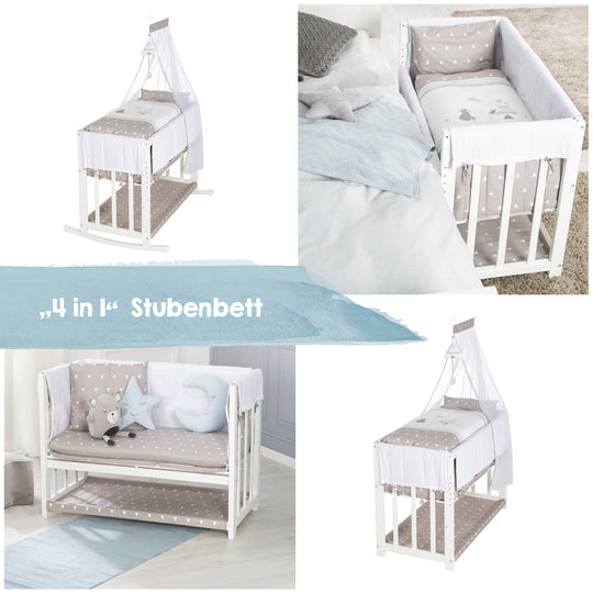Nursery & Bedside Crib 'Indibär' 4 in 1, Baby Cot, Cradle & Children's Bench, White – Infographic (11/14)
