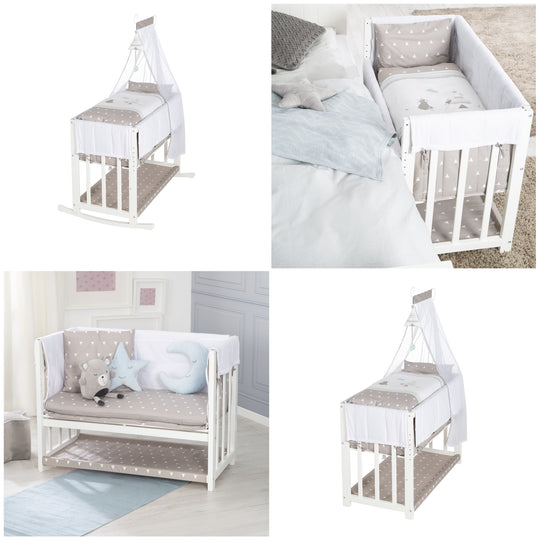 Nursery & Bedside Crib 'Indibär' 4 in 1, Baby Cot, Cradle & Children's Bench, White – Lifestyle Image (7/14)