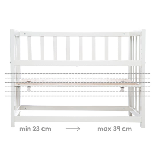 Nursery & Bedside Crib 'Indibär' 4 in 1, Baby Cot, Cradle & Children's Bench, White – Infographic (4/14)