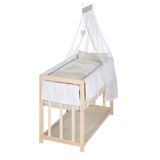 Stuben- & Beistellbett 'Liebhabär' 4 in 1, Babybett, Wiege & Kinderbank aus Buchenholz – Freisteller (1/12)