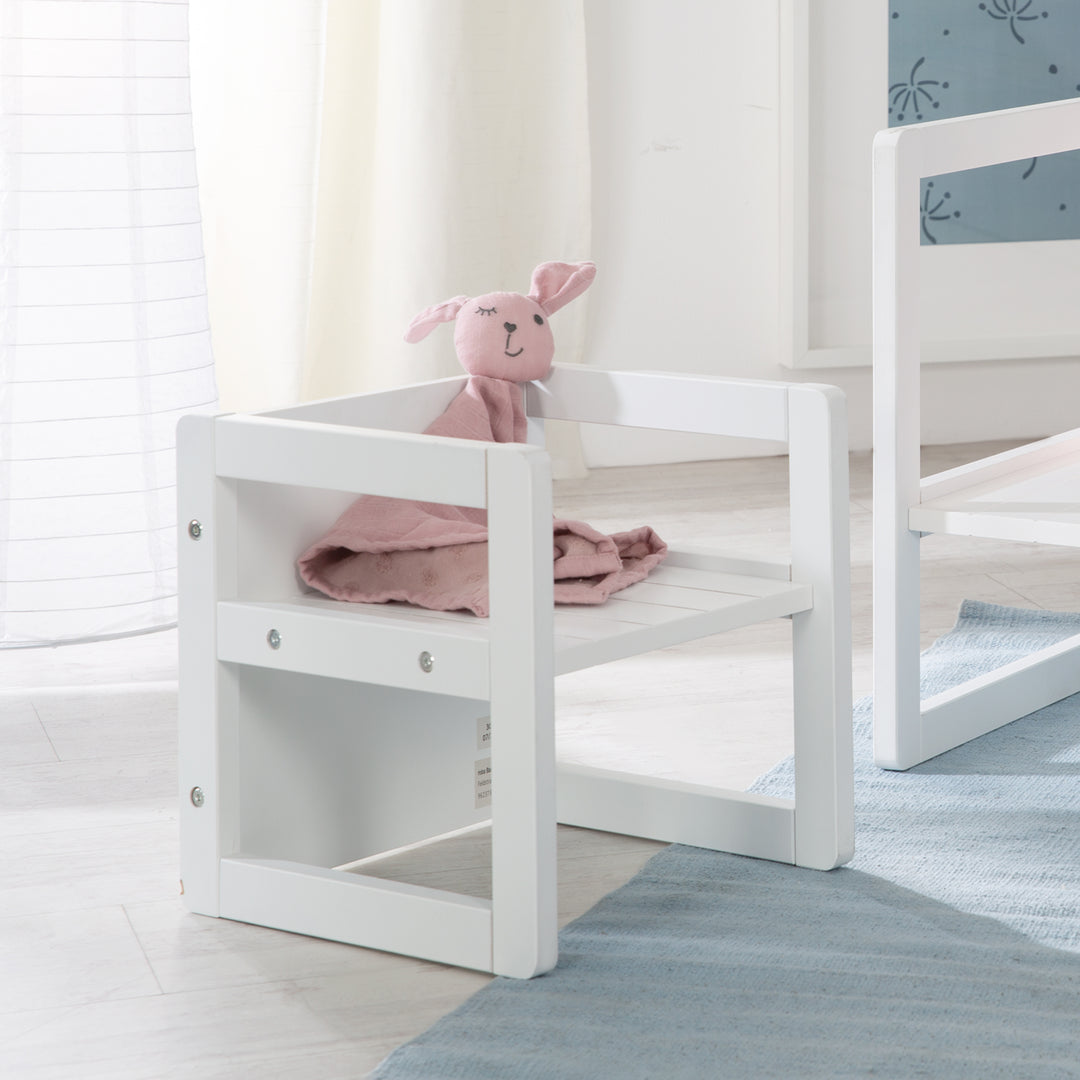 Sitzhocker für Kinder im Landhausstil - Wendehocker mit 3 Sitzhöhen - Holz weiß – Milieubild (2/12)