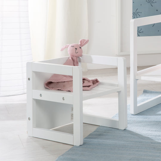 Sitzhocker für Kinder im Landhausstil - Wendehocker mit 3 Sitzhöhen - Holz weiß – Milieubild (2/12)