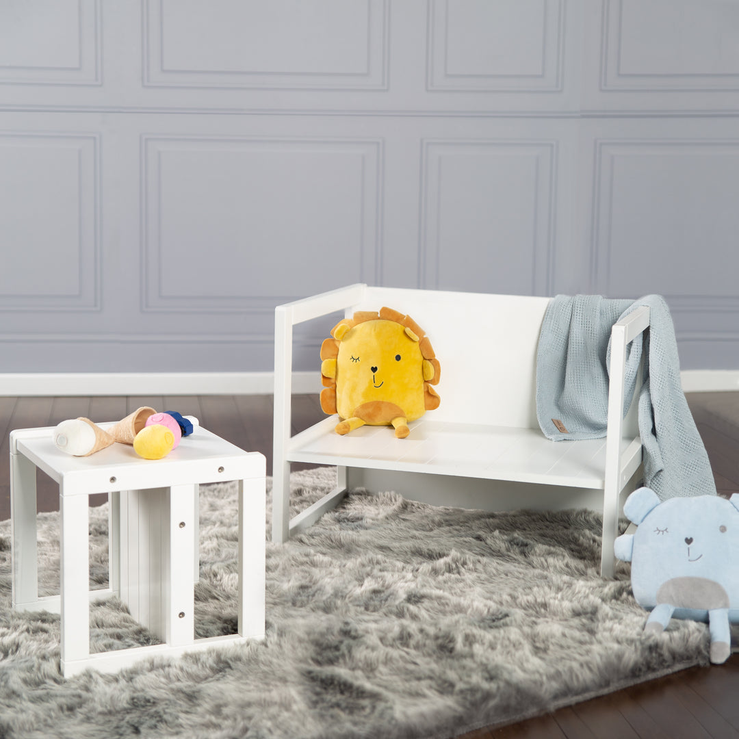Sitzhocker für Kinder im Landhausstil - Wendehocker mit 3 Sitzhöhen - Holz weiß – Milieubild (3/12)