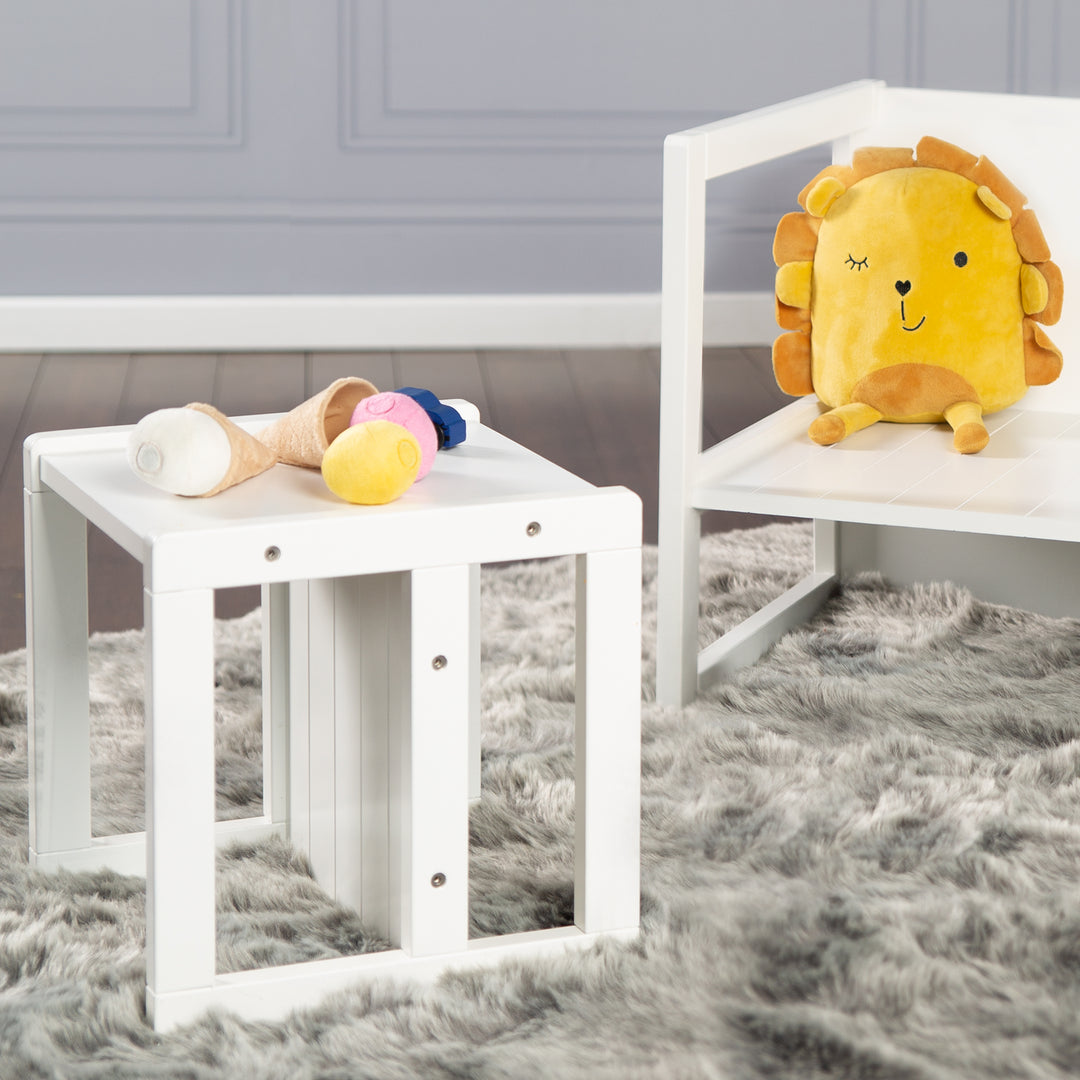 Sitzhocker für Kinder im Landhausstil - Wendehocker mit 3 Sitzhöhen - Holz weiß – Milieubild (8/12)