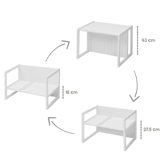 Panca in stile country - 2 Altezze seduta o utilizzabile come tavolo per bambini - Bianco – Infografica (11/16)