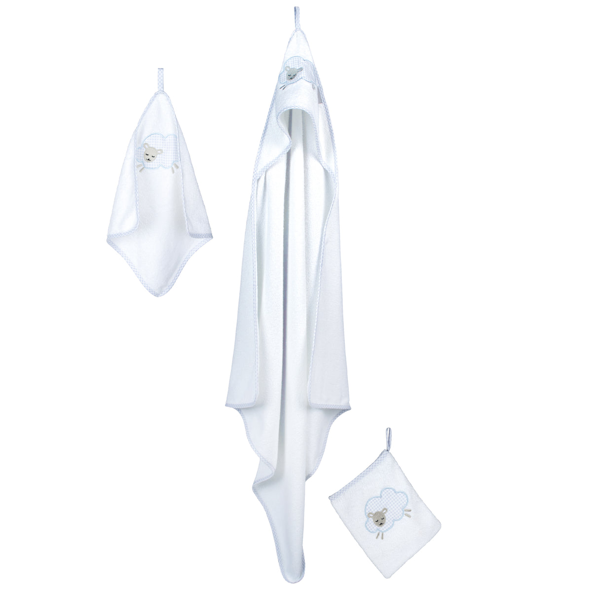 Serviette set 'Petit Nuage bleu', 3pièces, tissu éponge, serviette à capuche, serviette 30 x 30 cm, gant de toilette – Détourage (1/1)