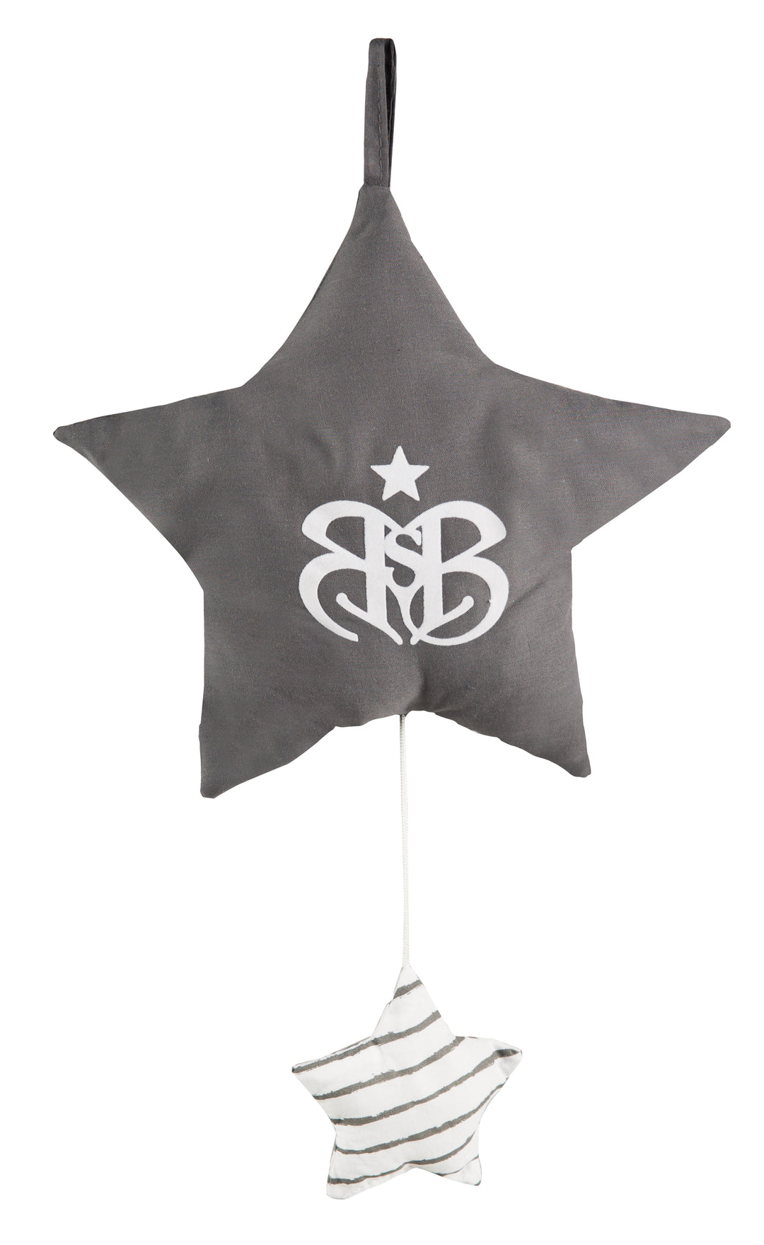 Spieluhr 'Rock Star Baby 3', Einschlafhilfe, Textil-Stern waschbar, Babyzimmer Deko grau / weiß – Produktbild (1/3)