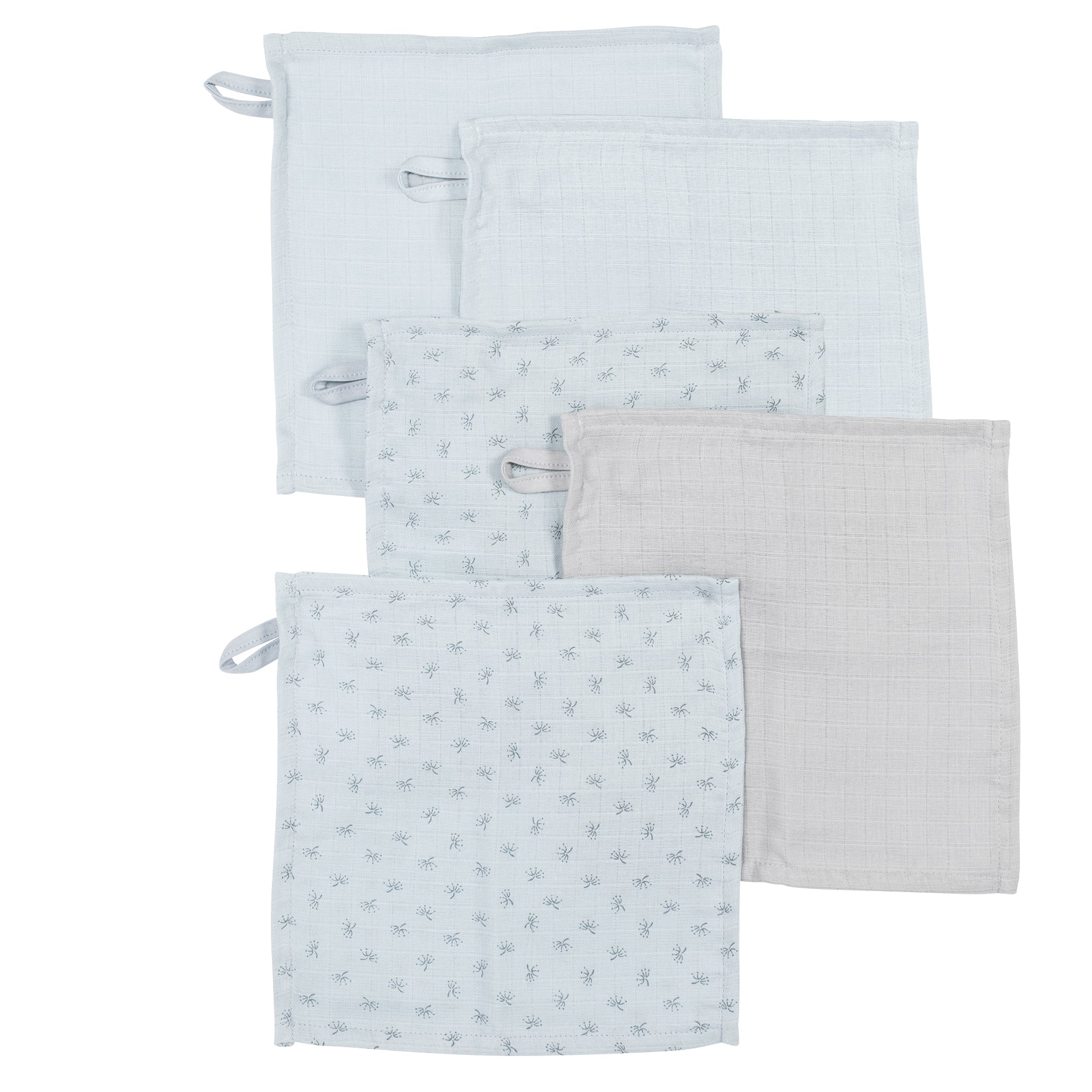 Organic 5er set gant de toilette 'Lil Planet' bleu clair/ciel, mousseline, coton biologique, GOTS, 25 x 25 cm – Détourage (1/7)