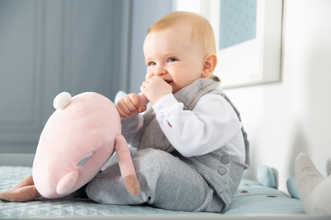 Kuschelkissen 'Lil Cuties', Kuscheltier 'Sammy' mit Freundschaftskarte, silbergrau – Milieubild (9/12)