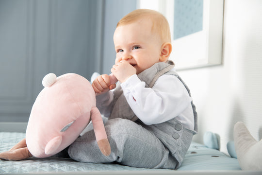 Kuschelkissen 'Lil Cuties', Kuscheltier 'Sammy' mit Freundschaftskarte, silbergrau – Milieubild (9/12)