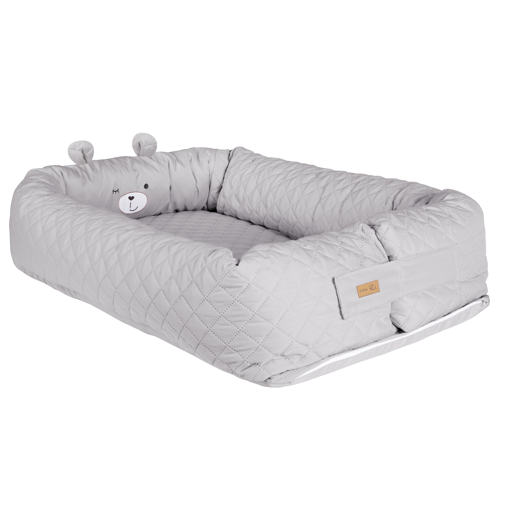 Babylounge 'roba Style' - Kuschelnest mit Bären-Gesicht 'Sammy' - Reisebett & Wickelauflage - Grau – Freisteller (1/7)
