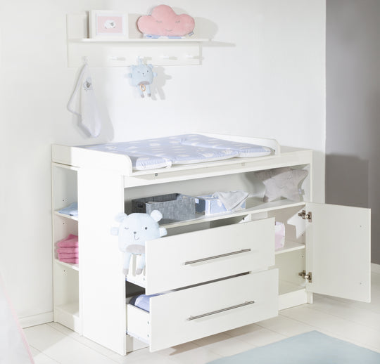 Set camera 'Maren' incl. letto combinato 70 x 140 cm, cassettiera fasciatoio largo & armadio 3ante - Bianco – Foto d'ambiente (10/19)