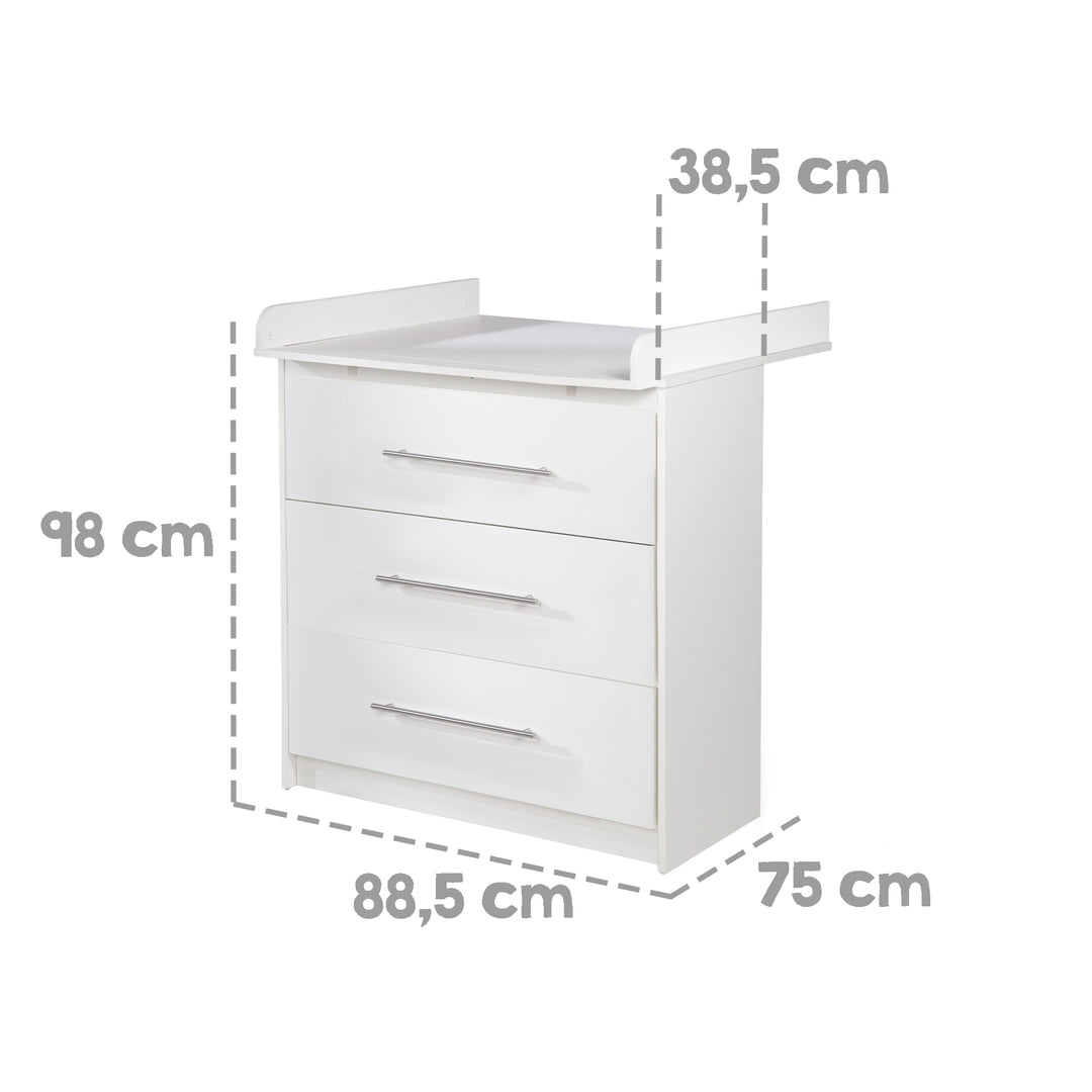 Set de muebles 'Maren' 2piezas - Cama combinada 70x140 + cómoda cambiador estrecho - Blanco – Infografía (7/8)