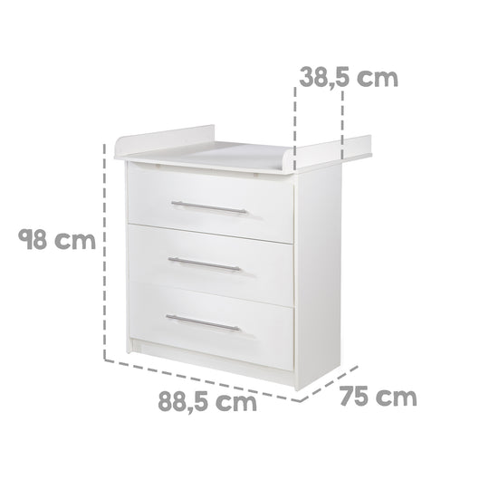 Set de muebles 'Maren' 2piezas - Cama combinada 70x140 + cómoda cambiador estrecho - Blanco – Infografía (7/8)