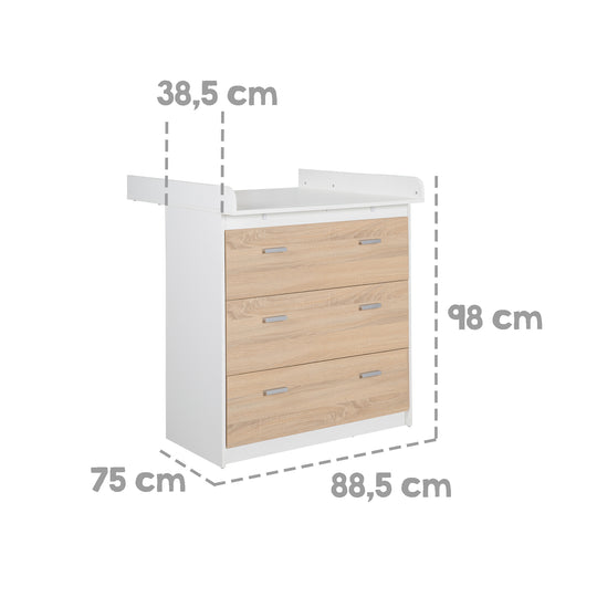 Set cameretta 'Gabriella' 3pezzi - Letto 70x140 + cassettiera fasciatoio stretto + armadio 3ante – Infografica (14/16)