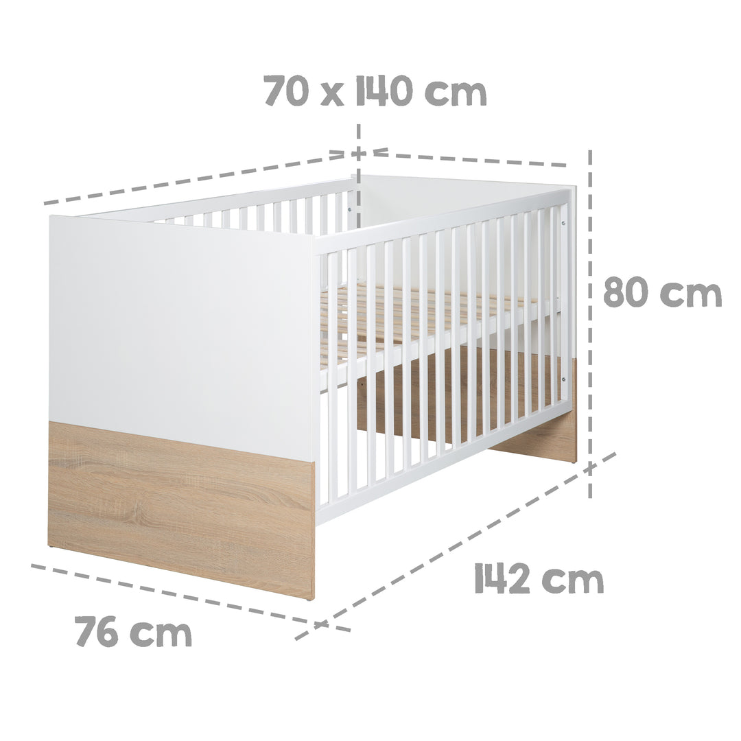 Set cameretta 'Gabriella' 3pezzi - Letto 70x140 + cassettiera fasciatoio stretto + armadio 3ante – Infografica (15/16)