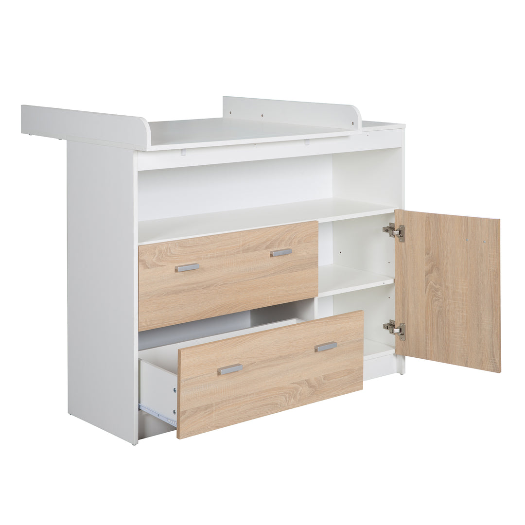 Wickelkommode 'Gabriella' mit Wickelansatz, 2 Schubladen, 1 Tür, 1 offenes Fach, Wickelhöhe: 90 cm – Freisteller (6/7)