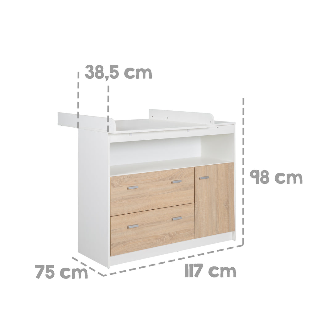 Set de muebles 'Gabriella' incl. cuna 70 x 140 cm & ancho cómoda cambiador, bicolor – Infografía (12/13)