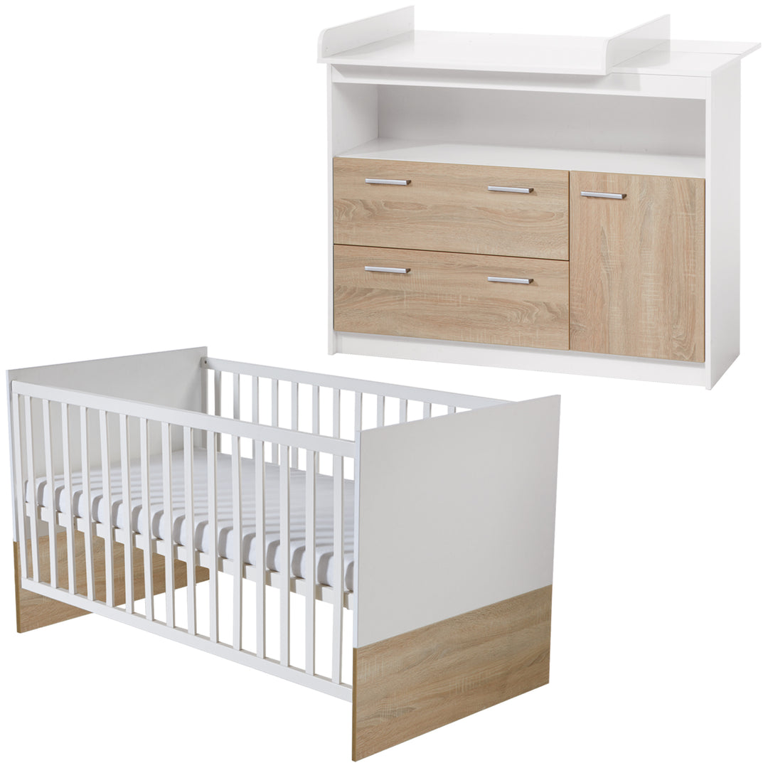 Möbelset 'Gabriella' inkl. Babybett 70 x 140 cm & breite Wickelkommode, bicolor – Freisteller (1/13)