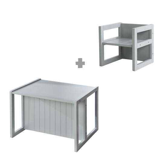 Set de mesa y sillas infantil de estilo rústico, taburete + mesa, giratorio asiento en gris – Recorte (1/11)