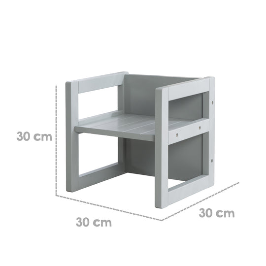 Set de mesa y sillas infantil de estilo rústico, taburete + mesa, giratorio asiento en gris – Infografía (6/11)