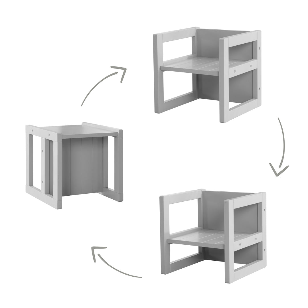 Set de mesa y sillas infantil de estilo rústico, taburete + mesa, giratorio asiento en gris – Infografía (7/11)