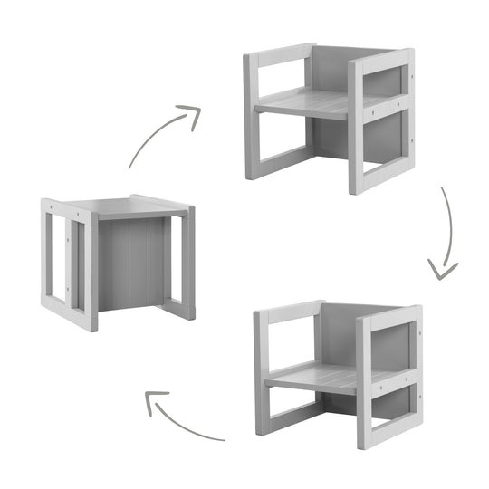 Set de mesa y sillas infantil de estilo rústico, taburete + mesa, giratorio asiento en gris – Infografía (7/11)